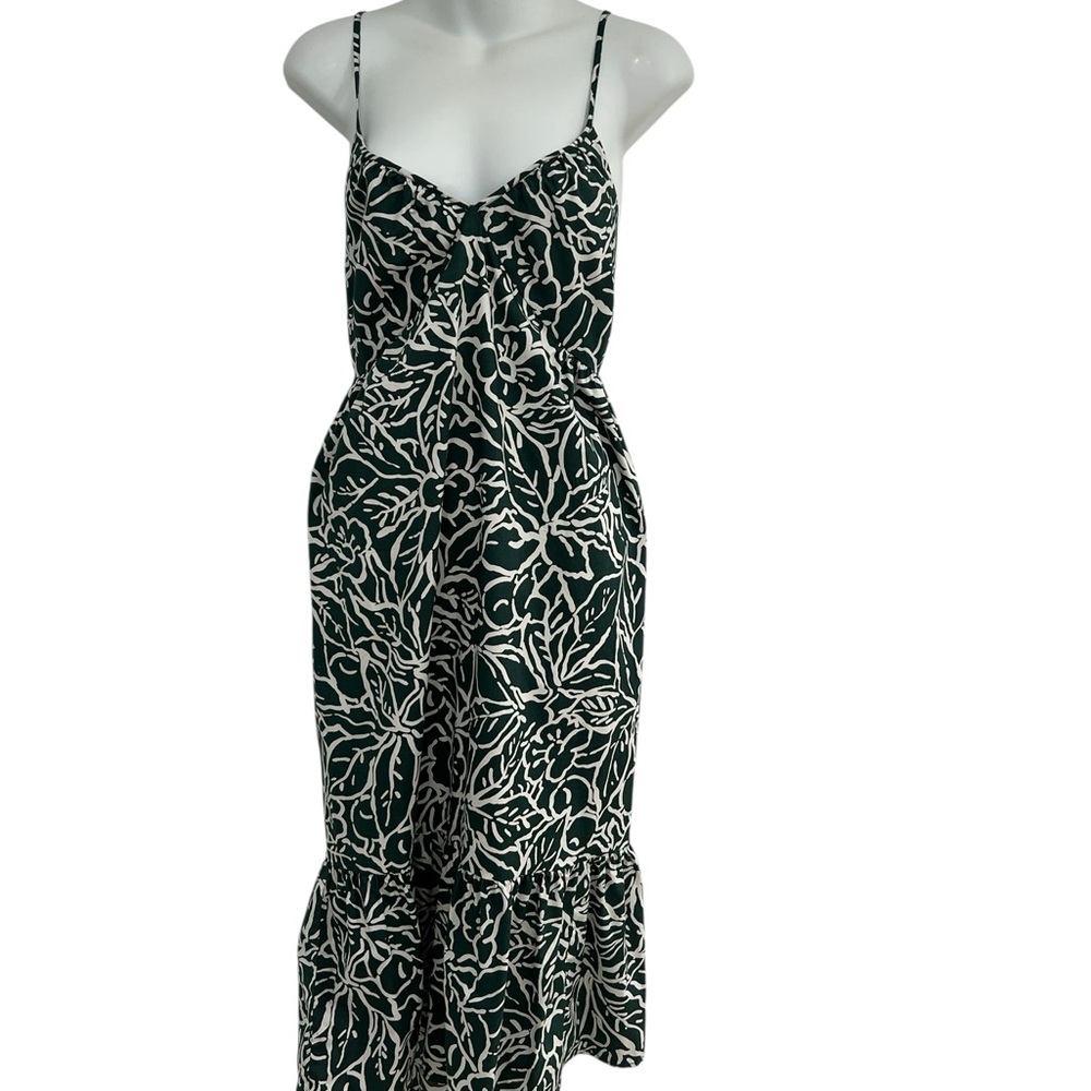 GAP Green & White Midi Floral Dress With Side Pockets in Size Large